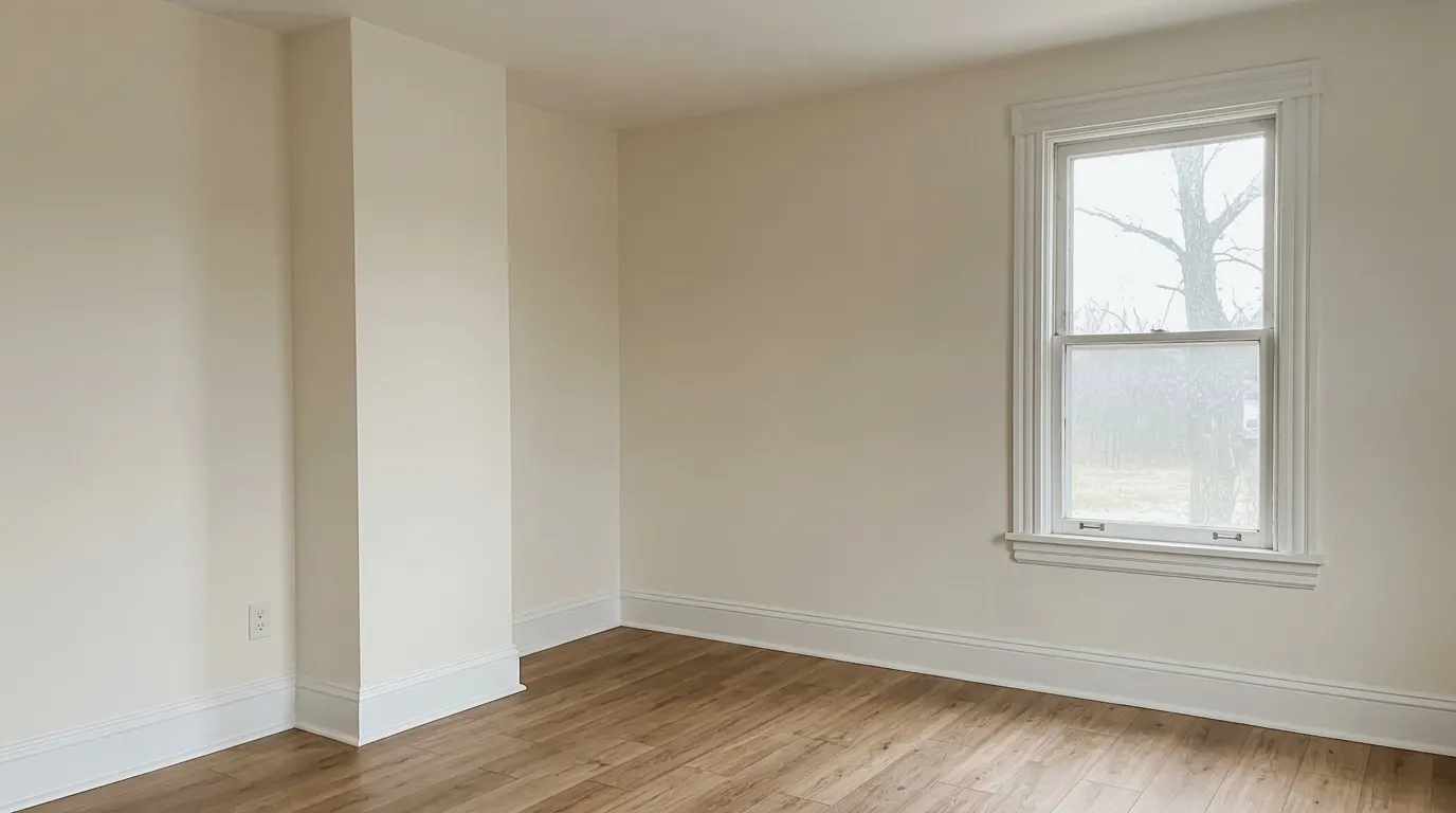 Same living room fully rebuilt and restored after fire damage